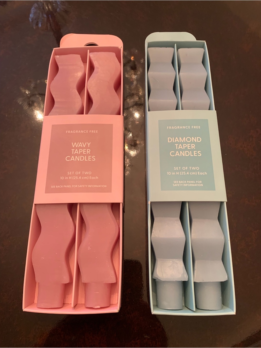 Room Essentials Pink Wavy and Light Blue Diamond Taper Candles - Set of Two Each